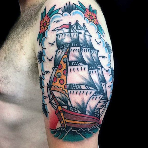 tatuaje tradicional barco para hombre 46
