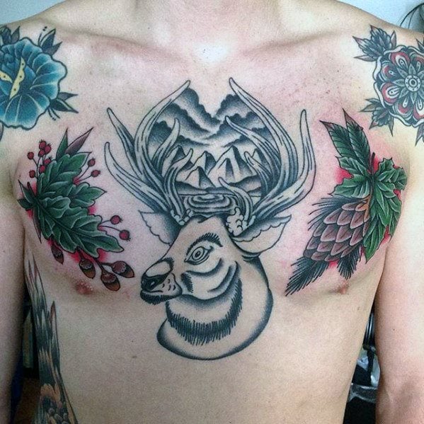 tatuaje tradicional ciervo para hombre 30