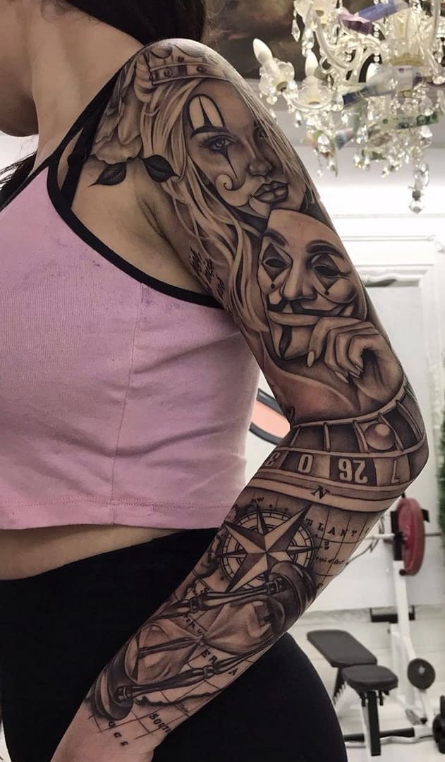tatuaje brazo completo para mujer 08