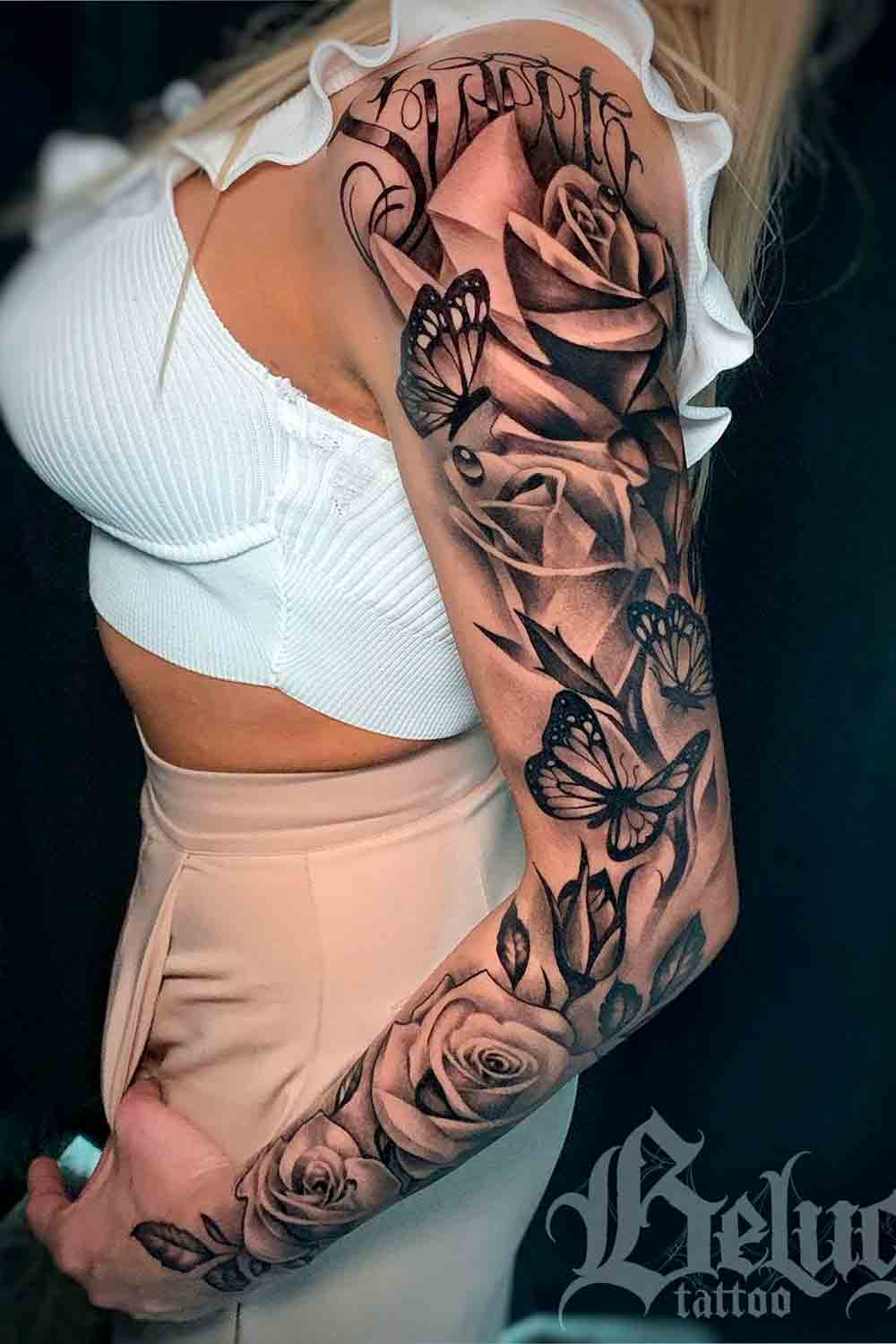 tatuaje brazo completo para mujer 11