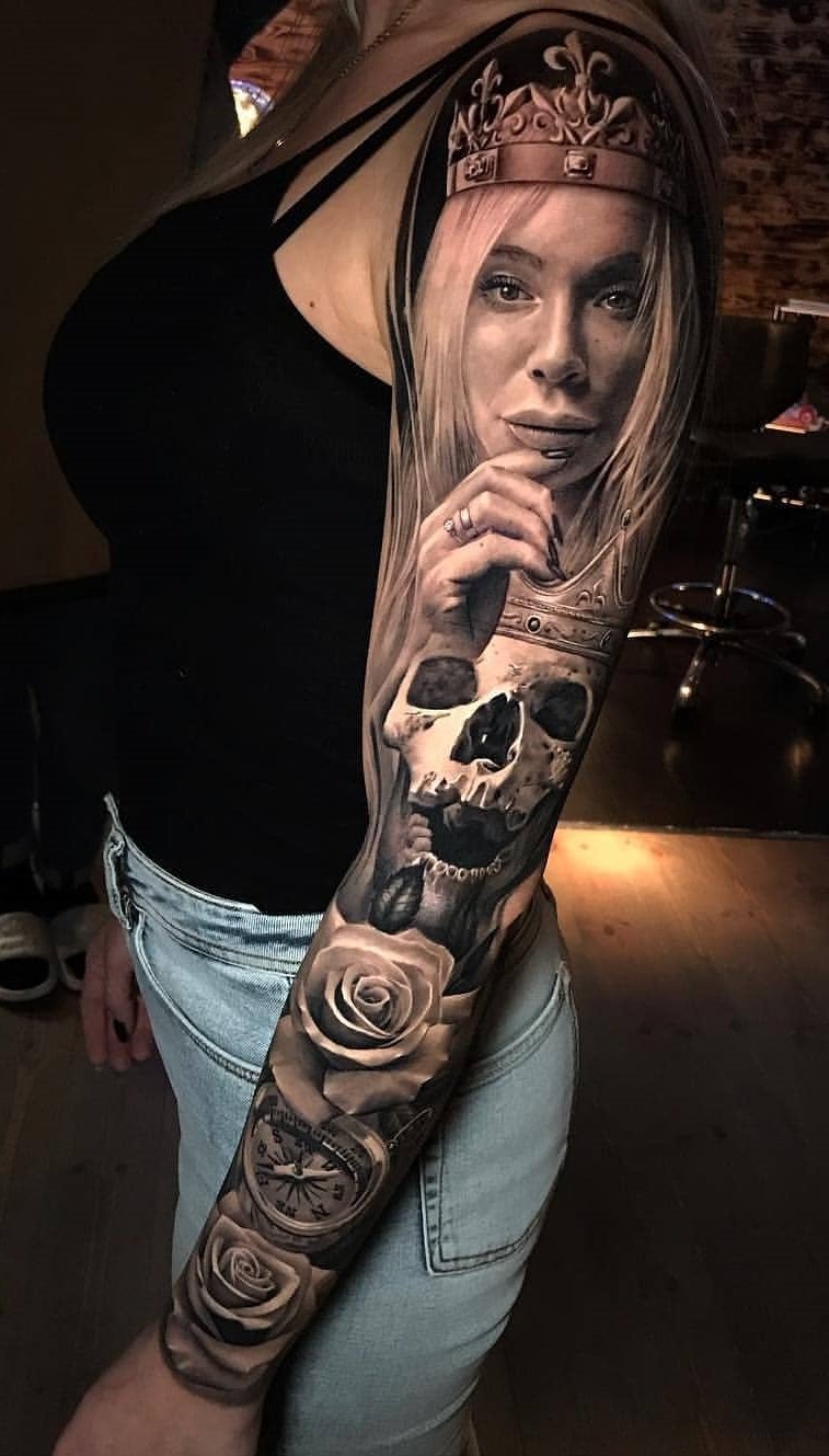 tatuaje brazo completo para mujer 23