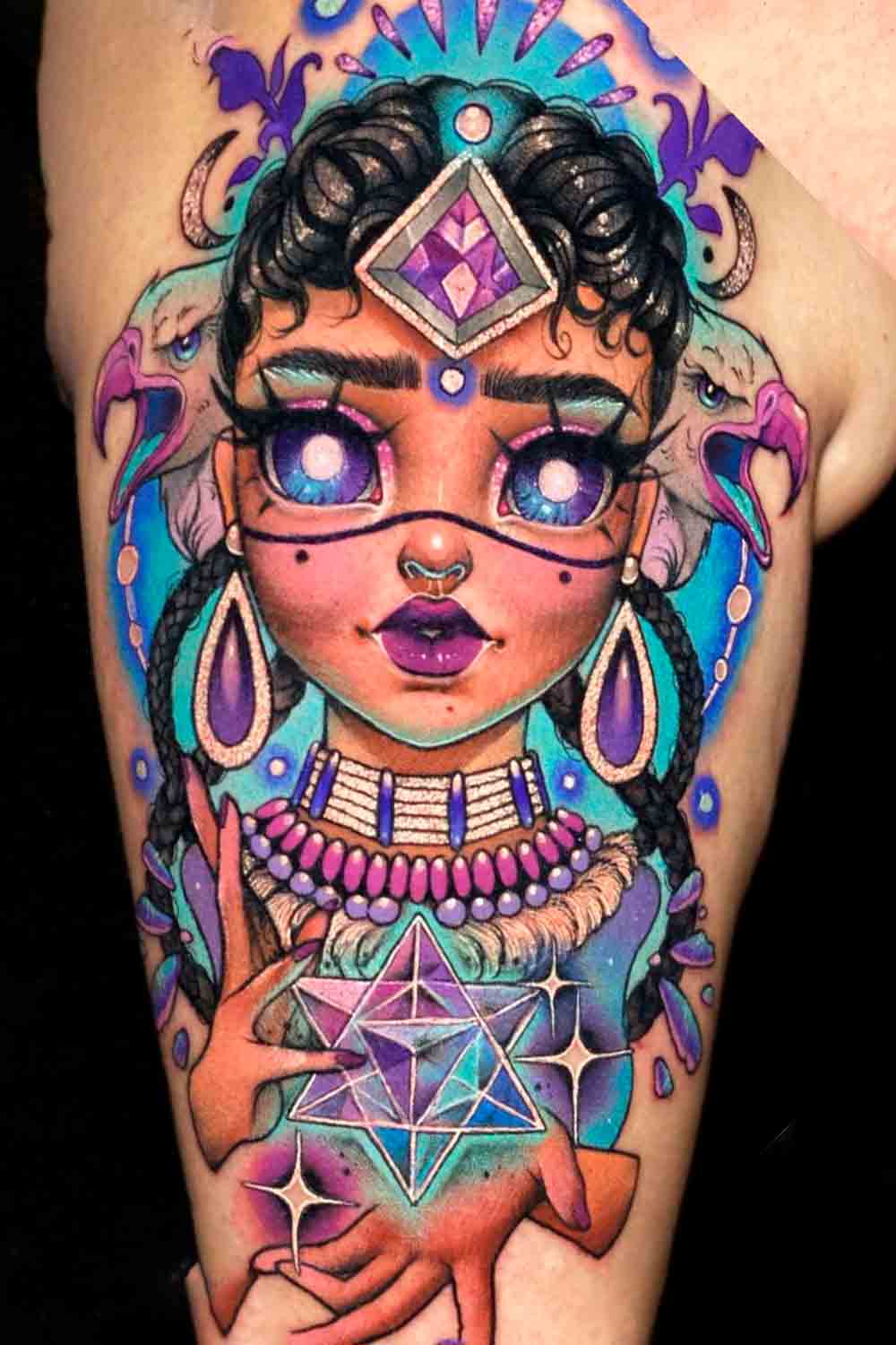 tatuaje colorido para mujer 05