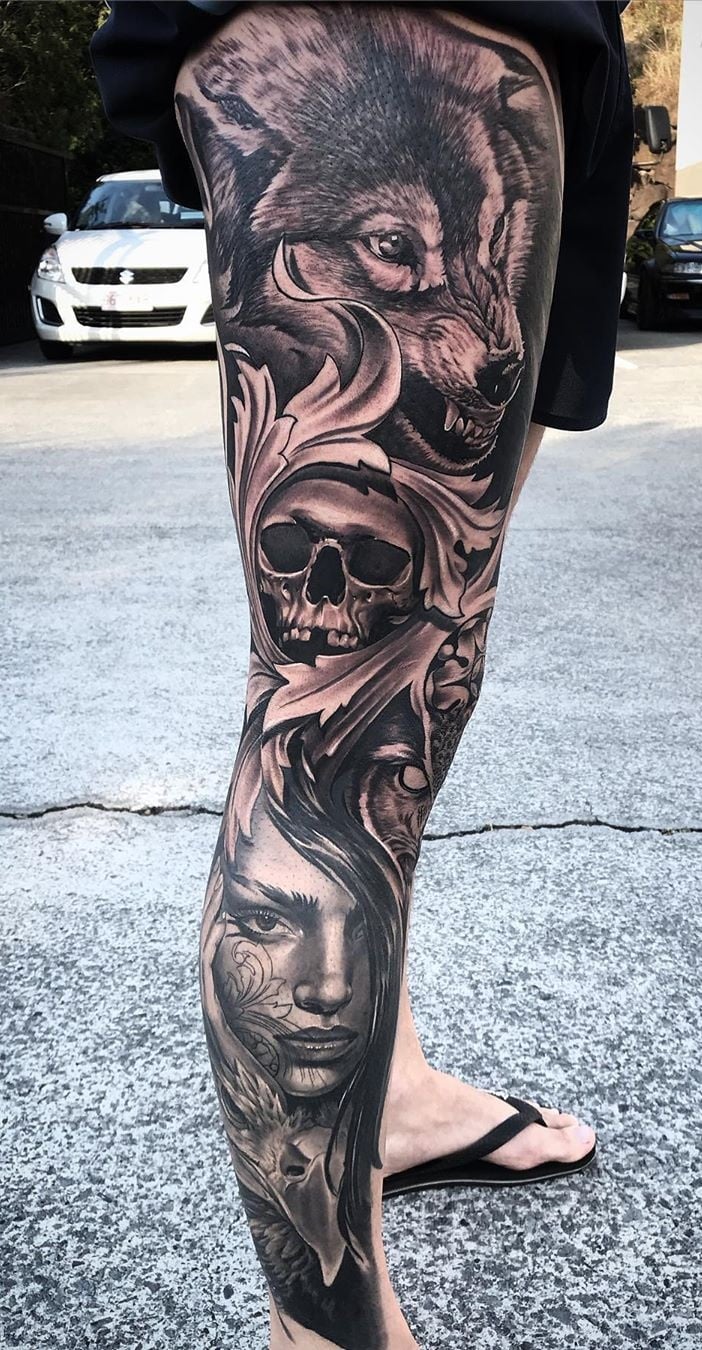 tatuaje de hombre en la pierna 02