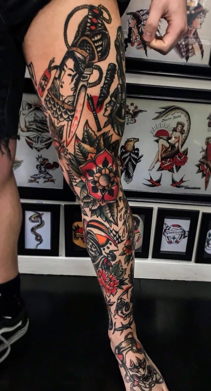 tatuaje de hombre en la pierna 37