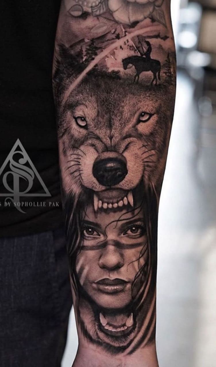 tatuaje lobo para mujer 17