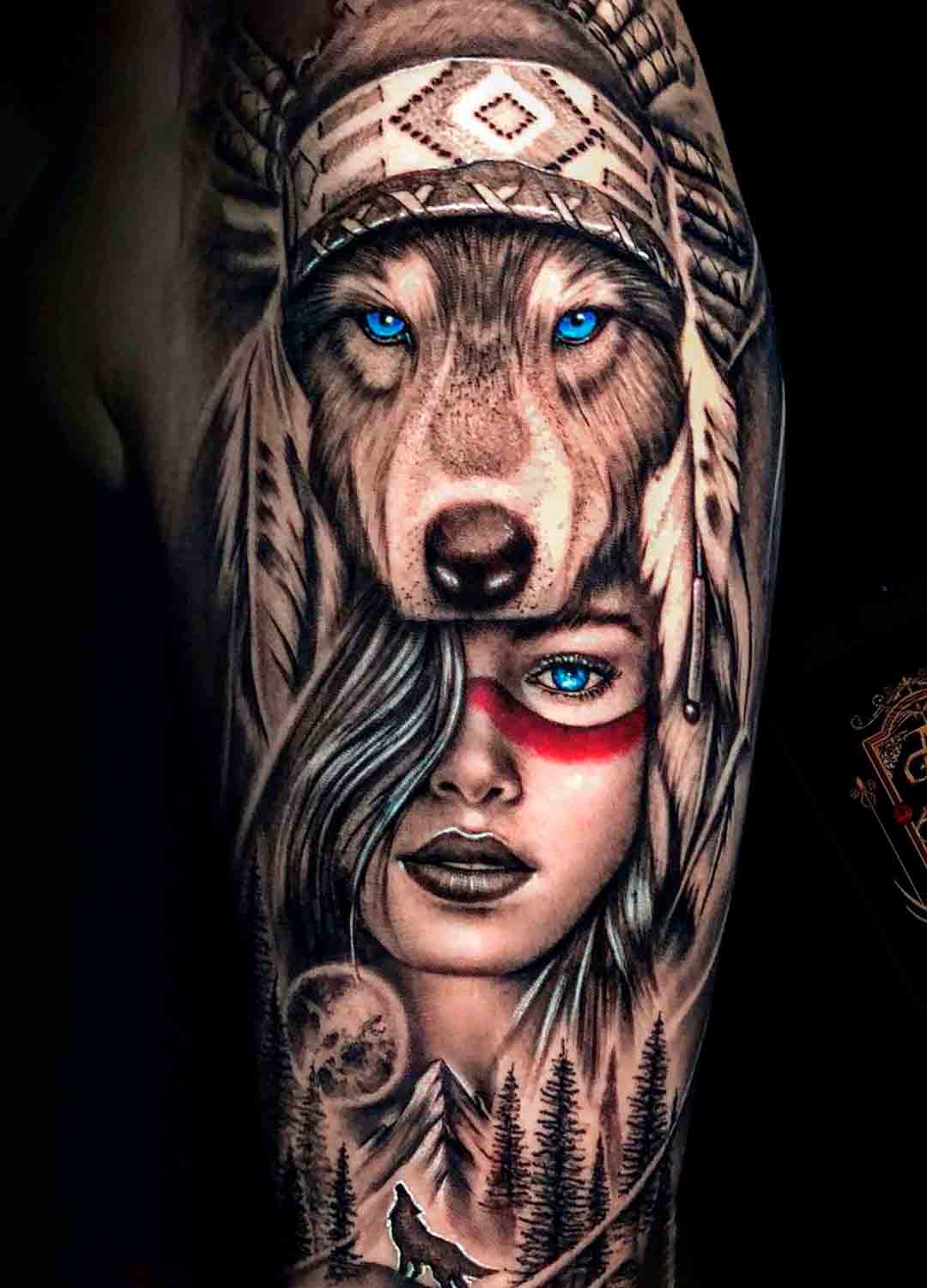 tatuaje masculino de lobo 45