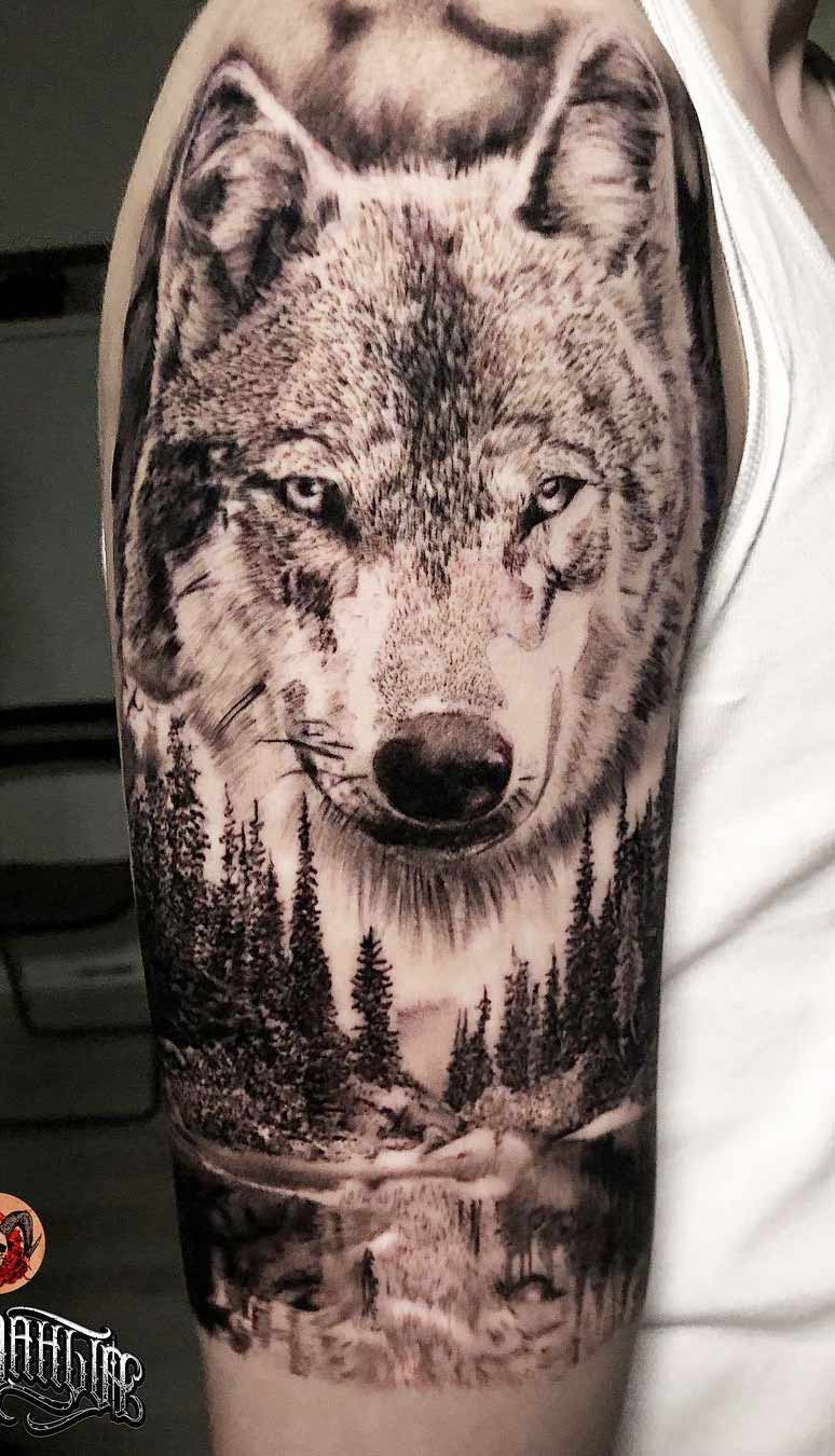 tatuaje masculino de lobo 49