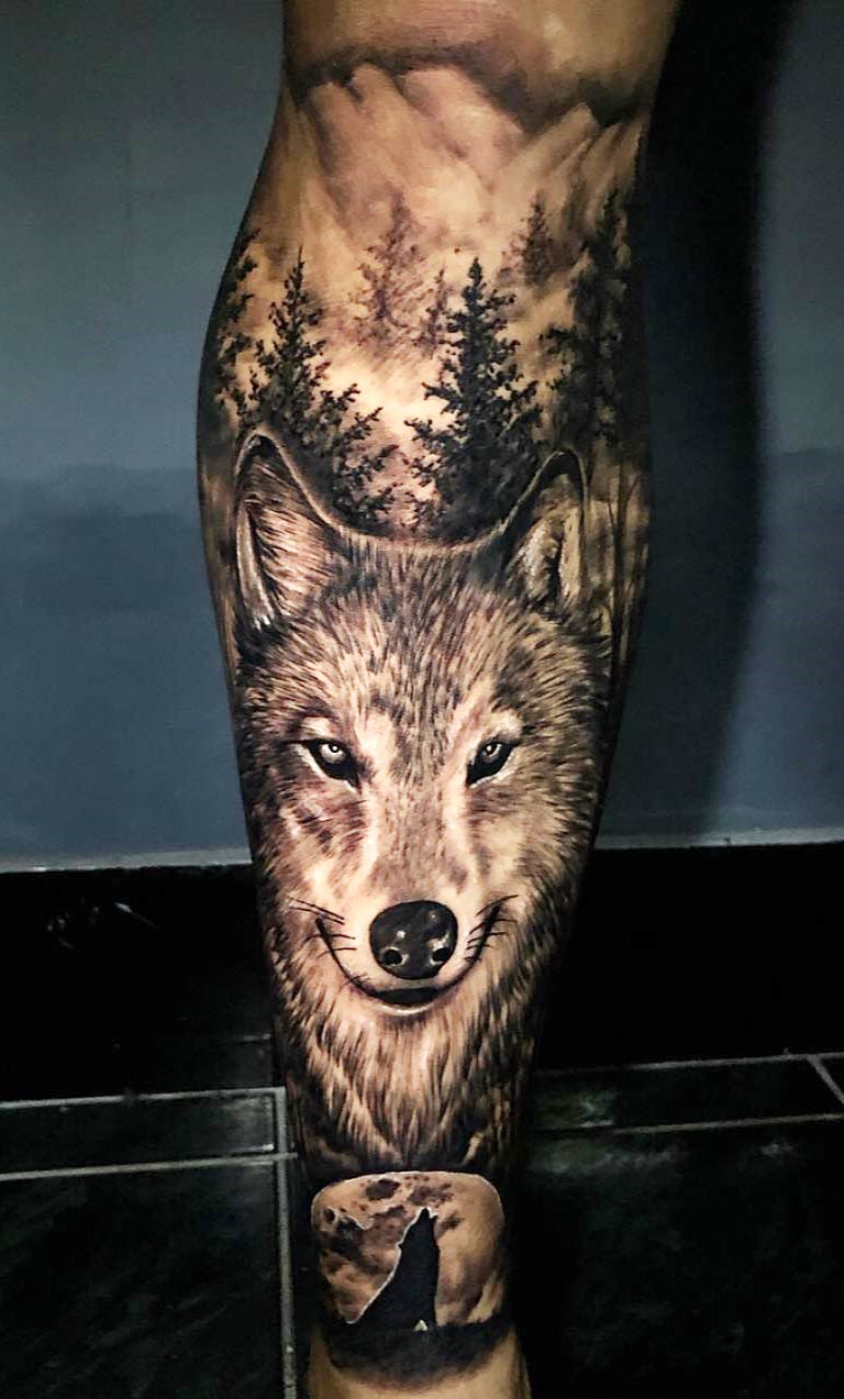 tatuaje masculino de lobo 50