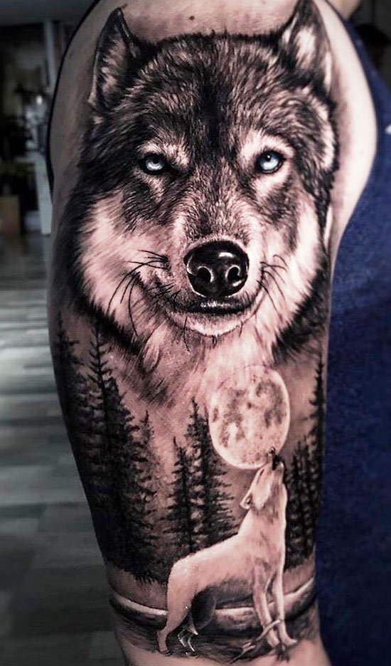 tatuaje masculino de lobo 58