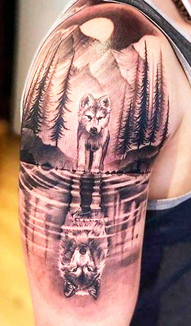 tatuaje masculino de lobo 60