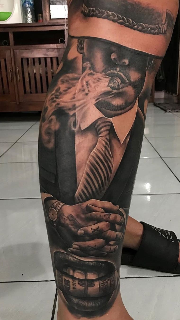 tatuaje masculino en la pierna 07