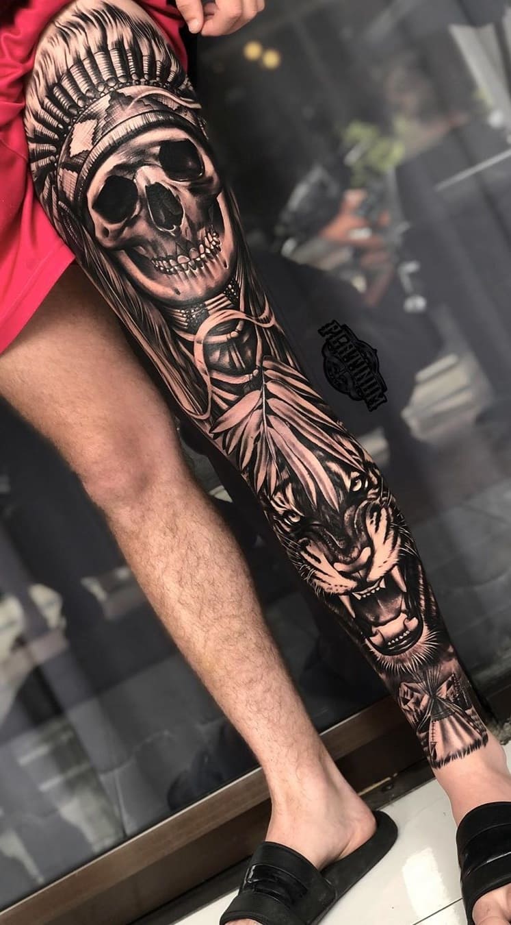 tatuaje masculino en la pierna 09