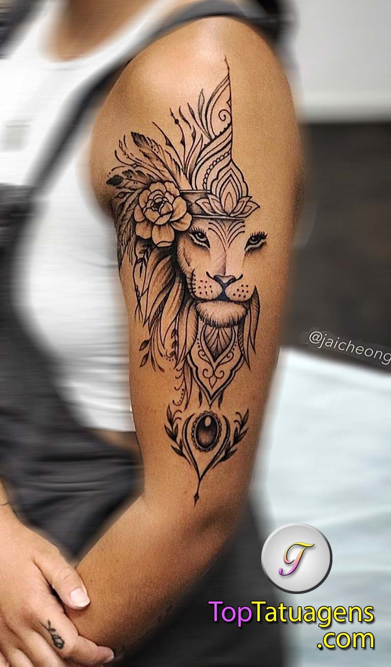 tatuaje masculino leon 150