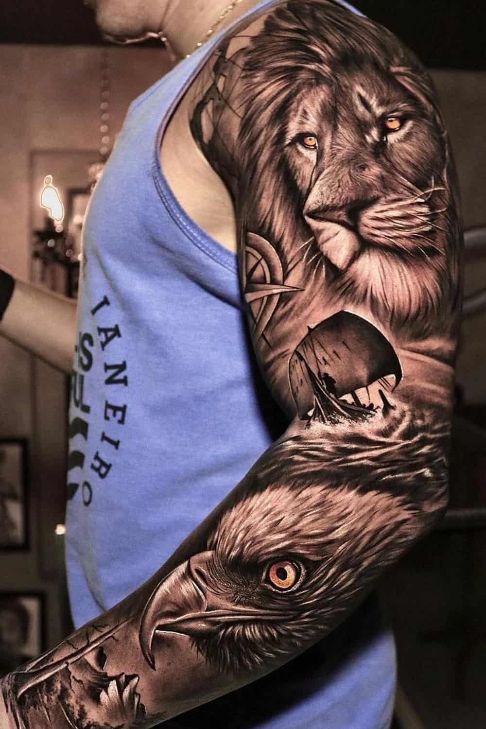 tatuaje masculino leon 158
