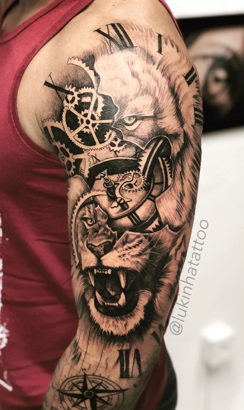 tatuaje masculino leon 38