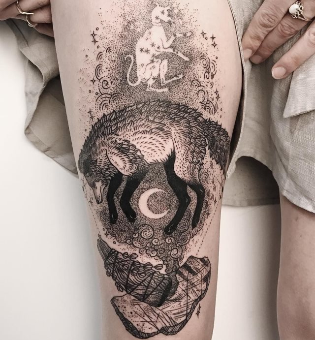 tattoo feminin loup 04