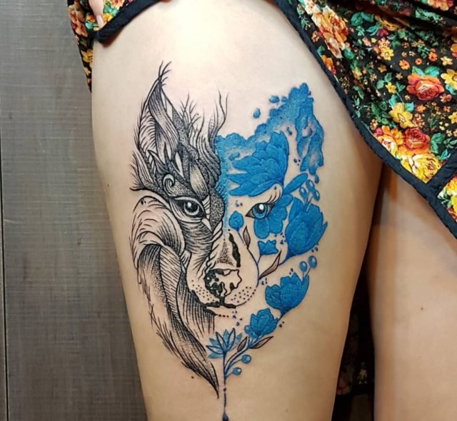 tattoo feminin loup 63