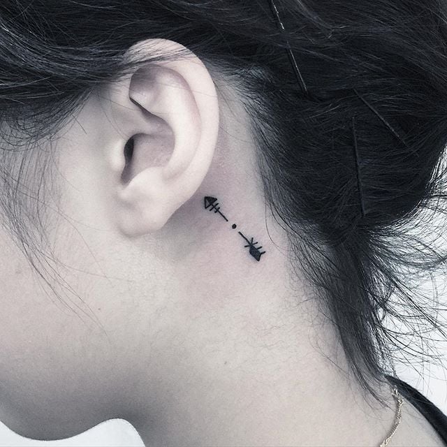 tatuaggio dietro di la orecchio 23